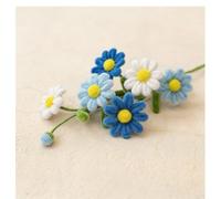 Handmade Wool Daisy, DIY Twisty Wire Bouquet Craft Kit, Crochet Flowers for Wedding Holiday Home Office Living Room Table Decoration(Blue)