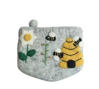 Handmade Wool Felt Coin Purse, Cute Bee & Flower Design, Small Zipper Pouch for Women & Kids, Beehive Felt Coin Purse, Casual