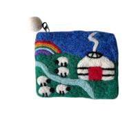 Handmade Wool Felt Coin Purse - Cute Handcrafted Pouch for Everyday Use, Soft Wool Texture, Ideal for Gifts and Travel, Rainbow Prairie With Tent, Casual