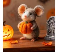 Handmade Wool Felt Halloween Mouse Ornament, Adorable Halloween Pumpkin Mouse with Witch Hat, Needle Felted Pumpkins Animals Decoration, Cozy Home Decor Gifts