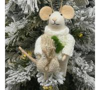 Handmade Wool Mouse Christmas Ornaments Set, Felt Winter Holiday Tree Decorations, Skiing and Elf Characters, Nordic Style Hanging Festive Figurines (Mouse With Christmas Jumper)