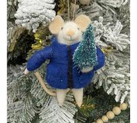 Handmade Wool Mouse Christmas Ornaments Set, Felt Winter Holiday Tree Decorations, Skiing and Elf Characters, Nordic Style Hanging Festive Figurines (Mouse With Snuggle Coat & Christmas Tree)