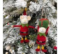 Handmade Wool Mouse Christmas Ornaments Set, Felt Winter Holiday Tree Decorations, Various Characters, Nordic Style Hanging Festive Figurines (Mouse with Present + Mouse Elf)