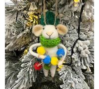 Handmade Wool Mouse Christmas Ornaments Set, Felt Winter Holiday Tree Decorations, Various Characters, Nordic Style Hanging Festive Figurines (Mouse With Baubles)