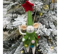 Handmade Wool Mouse Christmas Ornaments Set, Felt Winter Holiday Tree Decorations, Various Characters, Nordic Style Hanging Festive Figurines (Mouse Dressed as Christmas Tree)