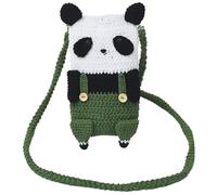 Handmade Woolen Crochet Panda Keychain Coin Purse Women's Shoulder Messenger Bag Cute Animal Mobile Phone Pendant Small Bag