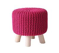 Handmade Woolen Knit Foot Rest Stool Small Upholstered Ottoman with Detachable Linen Cover Multi-Functional Household Shoe Changing Footstool Stylish Round Design