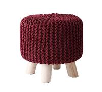 Handmade Woolen Knit Foot Rest Stool Upholstered Small with Detachable Linen Cover Round Footstool for Shoe Changing & Home t