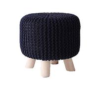 Handmade Woolen Knit Round Foot Rest Stool Small Upholstered with Detachable Linen Cover Footstool for Shoe Changing Accent