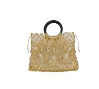Handmade Woven Design Round Handle Handbags For Women Eco friendly Craft Hollow out Top handle Bags, Small Gold, One Size