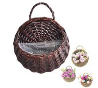 Handmade Woven Hanging Basket Wall Hanging Flower Pot Wicker Weaving Flower Pot Natural Wicker Handmake Storage Basket for Home Garden Wedding Wall Decorations (Coffee, L)