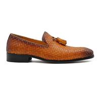 Handmade Woven Leather Tassel Loafer for Men Classic Basket Weave Slip on Shoes [W112-10-TAN, 10UK]