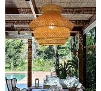 Handmade Woven Natural E27 Pendant Light Bedroom Pendant Light Kitchen Hall Room Height Adjustable Light Illumination Lamp 39Cm,