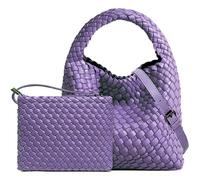 Handmade Woven Shoulder Bags for Women Cute Hobo Tote Handbag Mini Clutch Purse with Magnetic Buckle Crossbody Phone Bag, Dark Purple