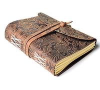 Handmade Writing Notebook - Antique Vintage Leather Bound Daily Notepad For Men Women Unlined Paper Art Sketchbook Travel Diary Notebooks to Write in Book Gift (Brown Flower Print Distressed)