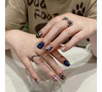 Handmade Y2K Hexagram Press On Nails Gothic Punk Removable False Nail Art Halloween Millennium Style for Women (C1,M)