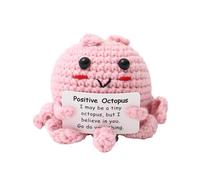 Handmade Yarn Figure - Positive Crochet Knitted Octopus, Inspirational Encouragement Plush Gift with Motivational Mementos Card, Cute Decor For