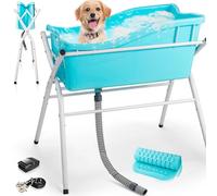 Handnam pet wash Station, Portable Dog Washing Bathing Station, Elevated Foldable Dog Bath for Shower and Grooming, 4 Adjustable Height Pet Tub for Small and Medium Size Dogs, Indoor and Outdoor