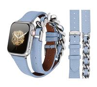 HANDODO Italian Genuine Leather Band Double Tour with Stainless Steel Chain Compatible with 42mm 44mm 45mm 46mm 49mm Apple Watch Ultra 2 Series 10 9 8 7 6 5 4 3 2 1 SE SE2,Replacement Strap for iWatch