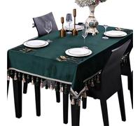 HANDOPCY Velvet tablecloth Vintage Solid Green Rectangular Tablecloth Velvet Dining Party Square Table Cover Tassel Soft Brief(Dark green,140x200cm-Rectangle)