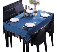 HANDOPCY Velvet tablecloth Vintage Solid Green Rectangular Tablecloth Velvet Dining Party Square Table Cover Tassel Soft Brief(Blue,140x220cm-Rectangle)