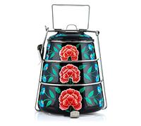 Handpainted 3 Tier Pyramid Tiffin - Painted with Love by Kashmiri Artisans (Black)