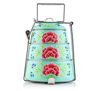 Handpainted 3 Tier Pyramid Tiffin - Painted with Love by Kashmiri Artisans (Light Green)