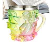 Handpainted Book Mug | Colored Mug with Handle Female Design 150ml | Coffee Mug Stacked Books 3D, For Women Readers Writers Librarians Reading Lovers Christmas Birthday