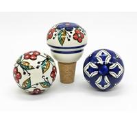 Handpainted Ceramic Bottle Stopper with Natural Cork | Assorted Designs | Eco-Friendly Gift for Wine Lovers, Stocking Filler, Handmade in India
