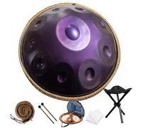 Handpan 10 Notes 22" Steel Drum in Re Minor 440 Hz - Professal Healing Sound for Yoga, Mtat & Beginners - Purple Color, Great for Sound Therapy