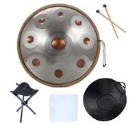 Handpan 18 Inch G Minor 440HZ 9 Notes Pantam Steel Drum Hand Pan Drum for Beginners Yoga Meditation Musical Instruments for recitals, concerts(Silver gold)
