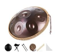 Handpan 22 Inches Drum Set, 432Hz 10 Notes Hand Drum Instrument, Includes Soft Bag, Mallets, Stand, Note Stickers, Cleaning Cloth, for Meditation, Music Therapy & Live Performances(Brown)