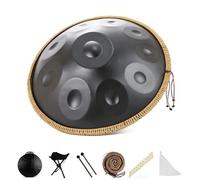 Handpan 22 Inches Drum Set, 432Hz 10 Notes Hand Drum Instrument, Includes Soft Bag, Mallets, Stand, Note Stickers, Cleaning Cloth, for Meditation, Music Therapy & Live Performances(Black)