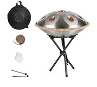 HandPan 440hz/432hz Handpan Drum for Adults Percussion Instruments D Minor 9/10/12 Notes Steel Hand Pan Drum with Soft Hand Pan Bag Mallets Bracket 22 Inch for Sound Healing(Silver2,432HZ/12 Note)