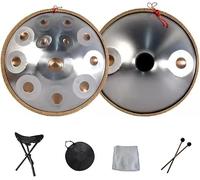 Handpan 9 10 12 14 Steel Notes with Bag, String Decoration and Chopsticks for Meditation, Yoga, Zen - Percussion Instrument(Silver,10Notes)