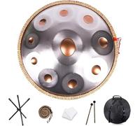 Handpan 9/10/12 Tones 22 Inch Steel Tongue Drum, 440HZ Handpan D Minor Professional Handpan Instrument, With Drum Stand, Soft Bag, Drumsticks, For Harmonic Percussion, Sound Healing(Golden eye,10 Note