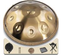 Handpan Beginner, Steel Drum 9 Tones 18 Inches, Steel Tongue Drum Rain, Percussion Instruments, Hand Drum with Drum Bag and Handpan Holder, Steel Drum as a Gift for Sound Healing, Meditation, Gold