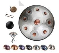 Handpan D Minor Instrument - 22 Inch Steel Drum 432Hz/440Hz with Handpan Drum, Durable Stand, Soft Case and Mallets for Adults, Sound Healing Practices and Yoga(Gold-Silver,432HZ/9Note)