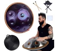 Handpan Drum, 12 Tones 22 Inch Steel Handpan Instrument 440/432h Gold In D Minor Tongue Drum With Handpan Soft Bag, Mallets, Hand Drum Stand For Beginners, Professionals, Music Therapy(432Hz)