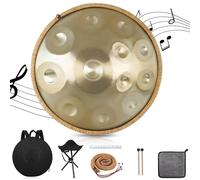 Handpan Drum, 12 Tones 22 Inch Steel Handpan Instrument 440/432h Gold In D Minor Tongue Drum With Handpan Soft Bag, Mallets, Hand Drum Stand For Beginners, Professionals, Music Therapy(440Hz)