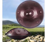 Handpan Drum 22" 10 Note 440Hz 432Hz Steel Percuss Instrument in D Minor Portable with Stic & Stand Tamburo A Mano for Musicians Brown Color