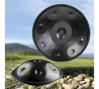 Handpan Drum 22" 10 Note 440Hz 432Hz Steel Tongue Percuss Instrument in A Minor with Stic & Stand - Tamburo A Mano (Black 432Hz)