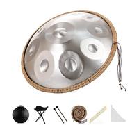 Handpan Drum, 22-Inch 10 Notes Handpan Drum Instrument, New Upgrade Advanced Handpans Drums, 432HZ Steel Hand Drums, for Sound Healing, Personal Meditation, Yoga(Silver)