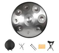 Handpan drum, 22 inch 9/10/12/ Note Steel Tongue Drum in D Minor, Handpan Instrument for Yoga Meditation Sound Healing 440 Hz Hand Drum for adults(Silver,9 Notes)