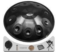 Handpan Drum, 22-Inch D Minor 10-Note 440Hz Adult Steel Hand Drums(Black)