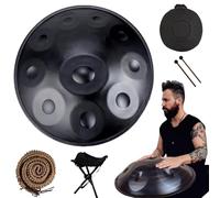 Handpan Drum, 22-Inch D Minor 9/10/12 Note 432/440Hz Adult Steel Hand Drums With Handpan Drum Bag, 2 Test Mallets, Hand Drum Stand,Music Note Stickers And Wiping Cloth(Black,10 Notes)
