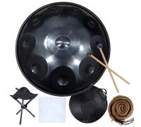 Handpan Drum 22 Inch steel tongue drums for adults 9/10/12 Notes handpan drums for beginners, Prremium Steel Drum Instrument 432hz 440hz for Sound Healing, Yoga(Black,10 Notes(432Hz))