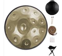 Handpan Drum, 22 Inches D Minor Kurd 432Hz 9 Notes 10 Notes Premium Steel Hand Pan Drum, Hand-Tuned Percussion, Professional Instrument for Adults(Gold,440HZ/10Note)