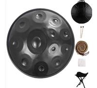 Handpan Drum, 22 Inches D Minor Kurd 432Hz 9 Notes 10 Notes Premium Steel Hand Pan Drum, Hand-Tuned Percussion, Professional Instrument for Adults(Black,432HZ/10Note)