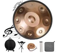 Handpan Drum - 22 Inches D Minor Steel Hand Pan Percussion Instruments, 432Hz/440Hz 9/10/12 Notes Handpan Drum Sets, For Music Education Family Reunion(Gold,9 notes(440HZ))